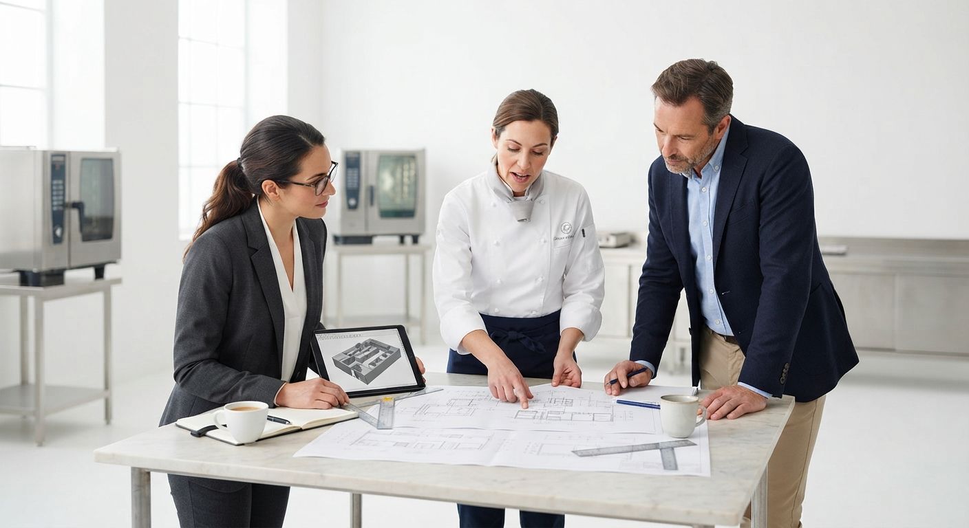 The Superyacht Galley specialist team reviewing superyacht galley design plans